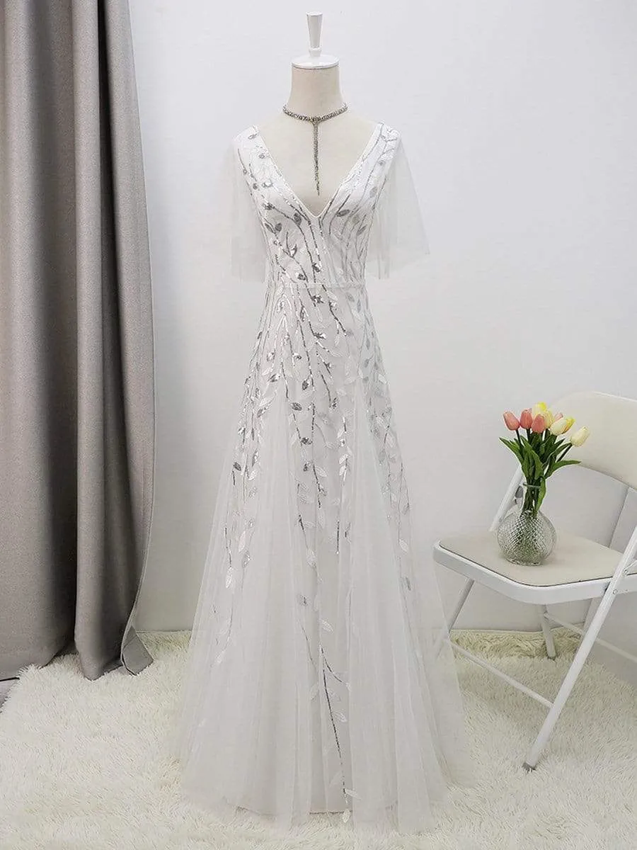Modern Floor Length Wholesale Sequined Tulle Wedding Dress EP00734-EH