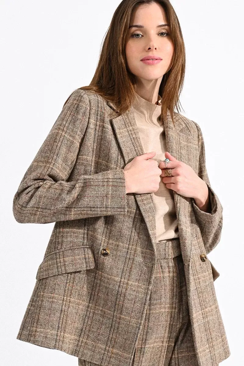Molly Bracken Double Breasted Herringbone Blazer