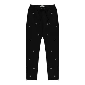 MULTI EYELET TRACK PANTS - BLACK
