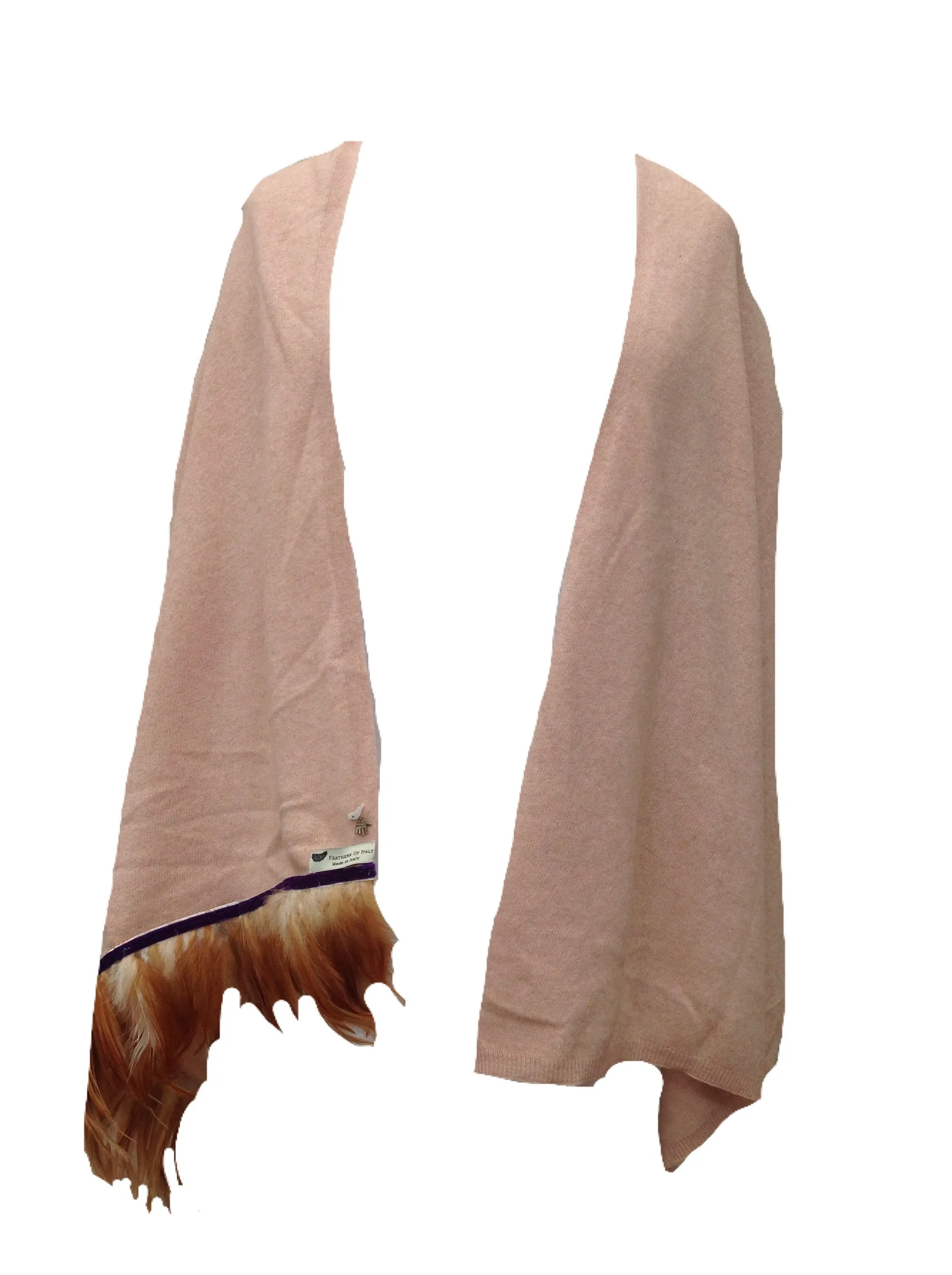 Naples Cashmere Scarf with Feather Trim in Pink