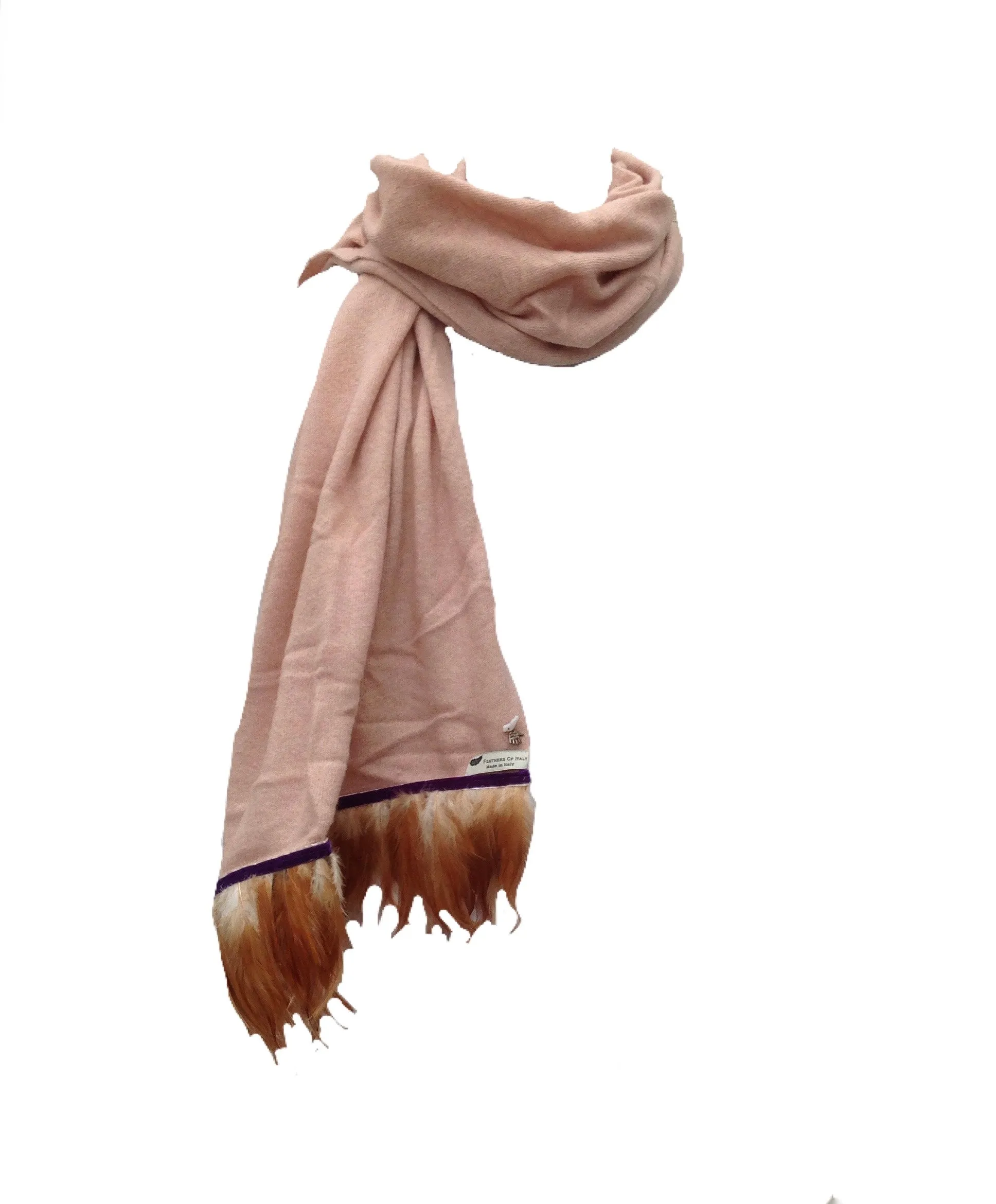 Naples Cashmere Scarf with Feather Trim in Pink