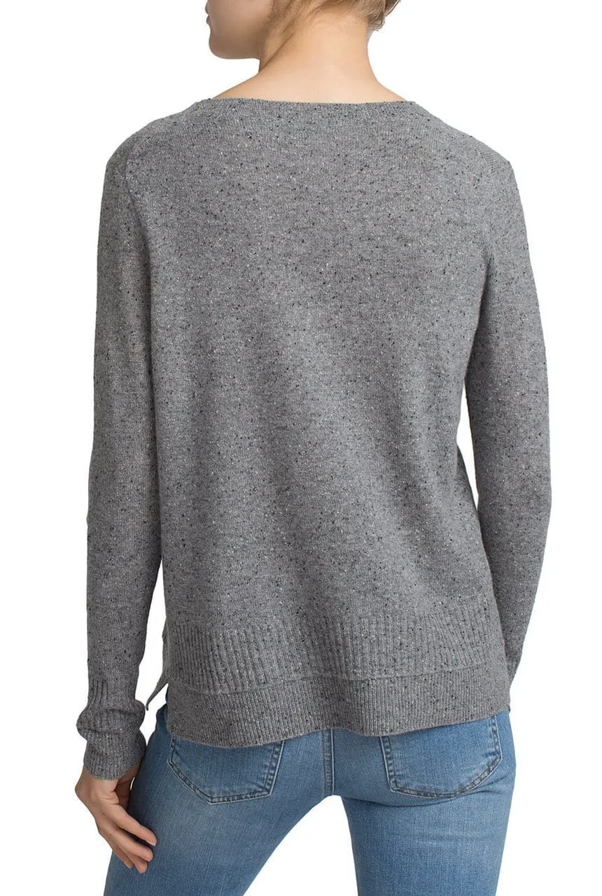 Ottoman Rib Trim Crewneck Cashmere Sweater - Chartreuse Heather
