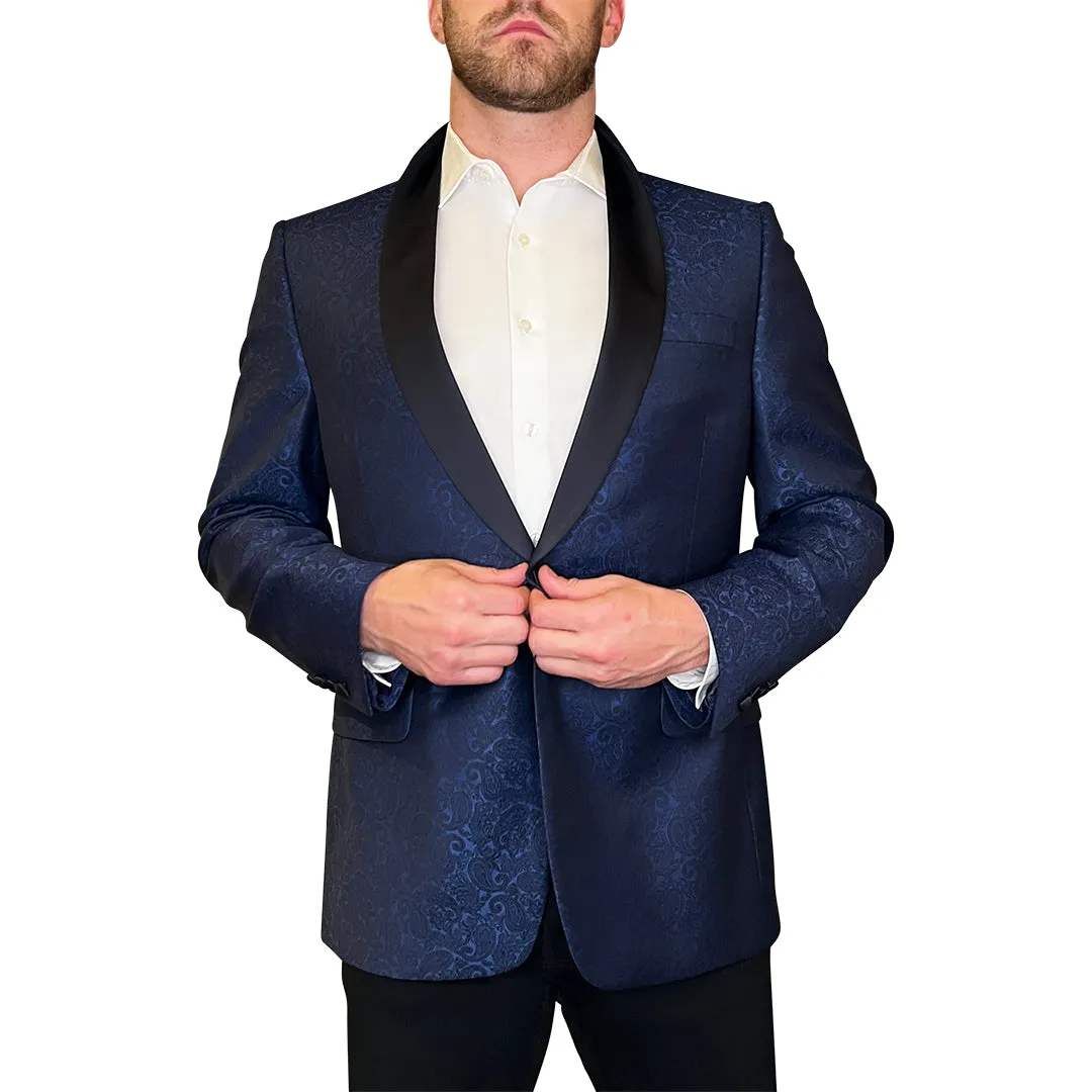 Paisley Tuxedo Jacket Shawl Collar - Navy
