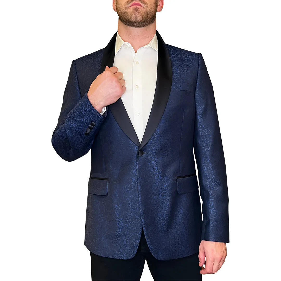 Paisley Tuxedo Jacket Shawl Collar - Navy