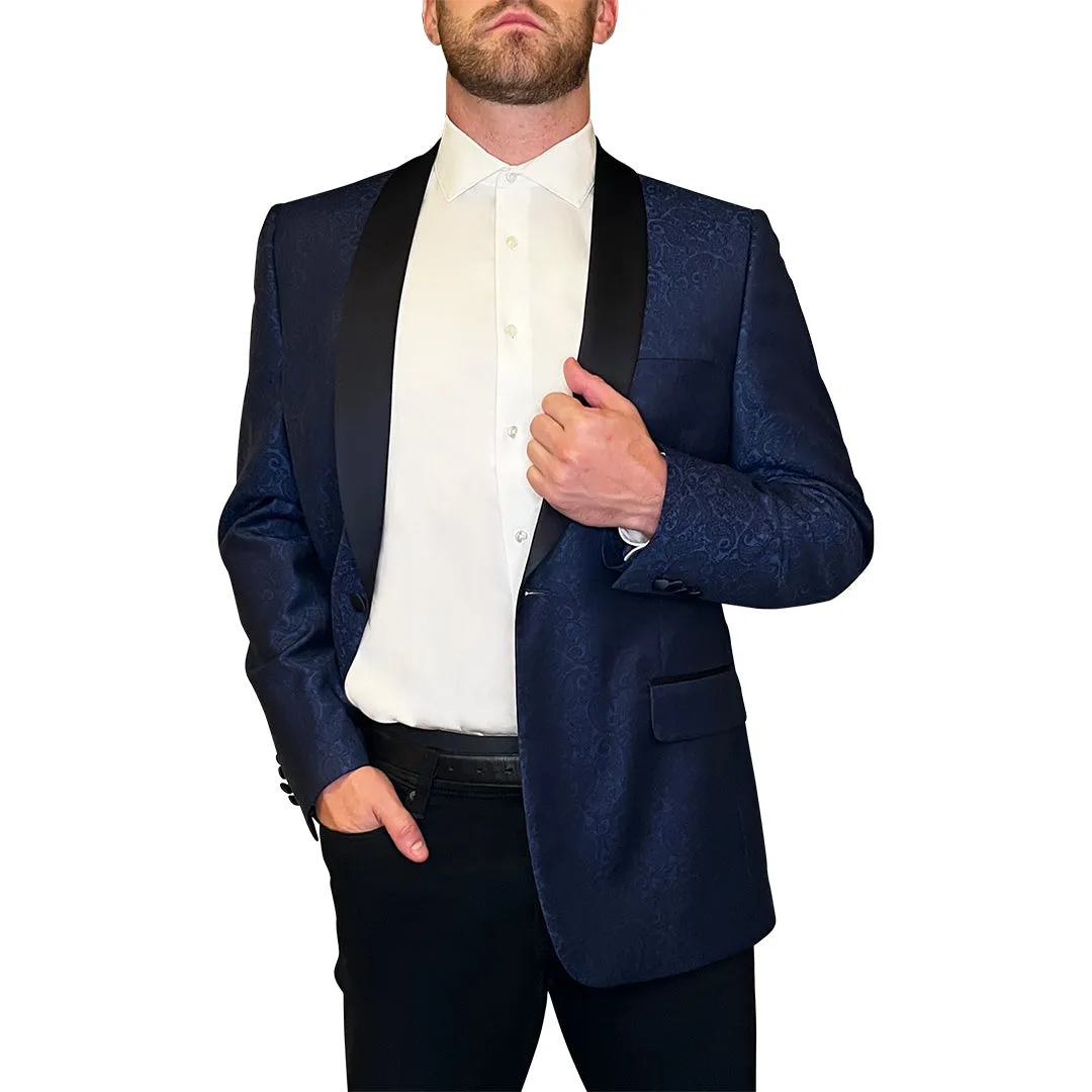 Paisley Tuxedo Jacket Shawl Collar - Navy