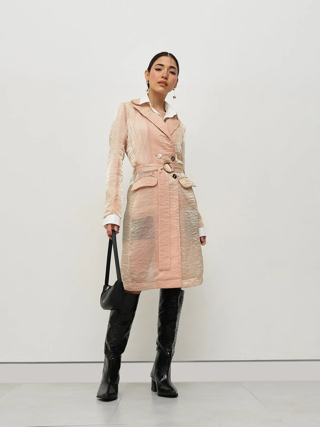 Peach Metallic Belted Blazer