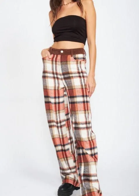 Plaid Wide Leg Pants