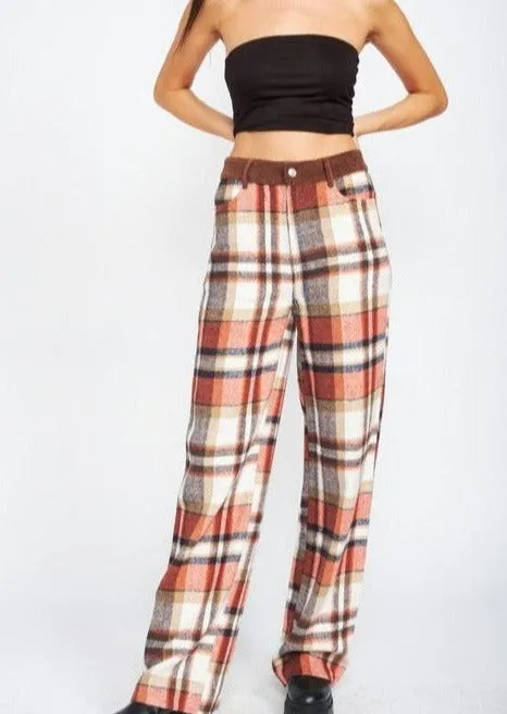Plaid Wide Leg Pants
