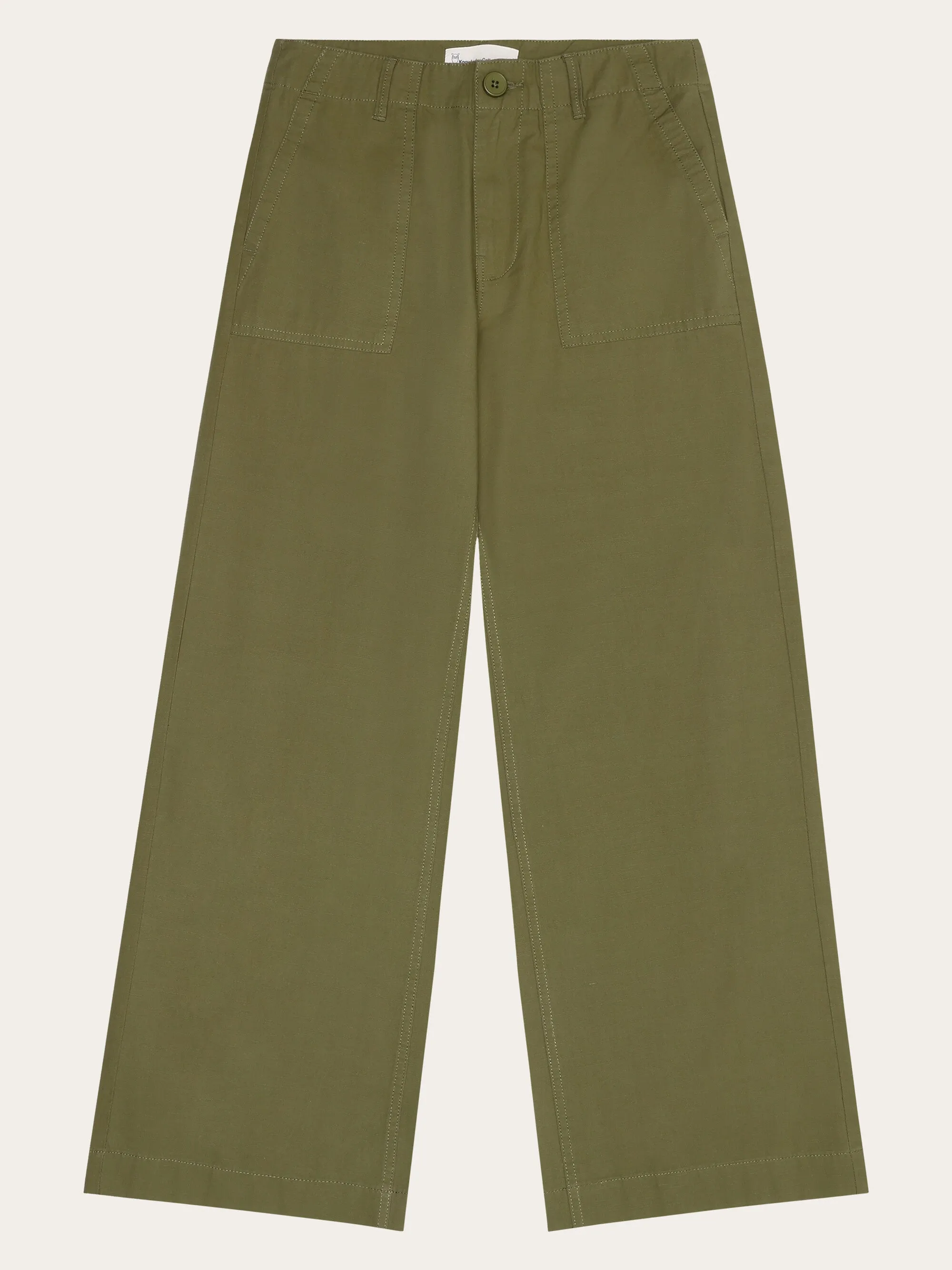 POSEY mid-rise wide slub yarn cropped pants GOTS/Vegan - Burned Olive