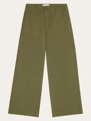 POSEY mid-rise wide slub yarn cropped pants GOTS/Vegan - Burned Olive