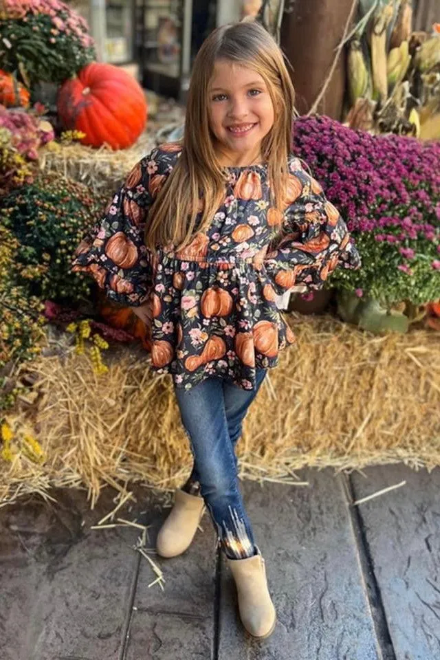 Pumpkin Floral Sequin Denim Pant Set