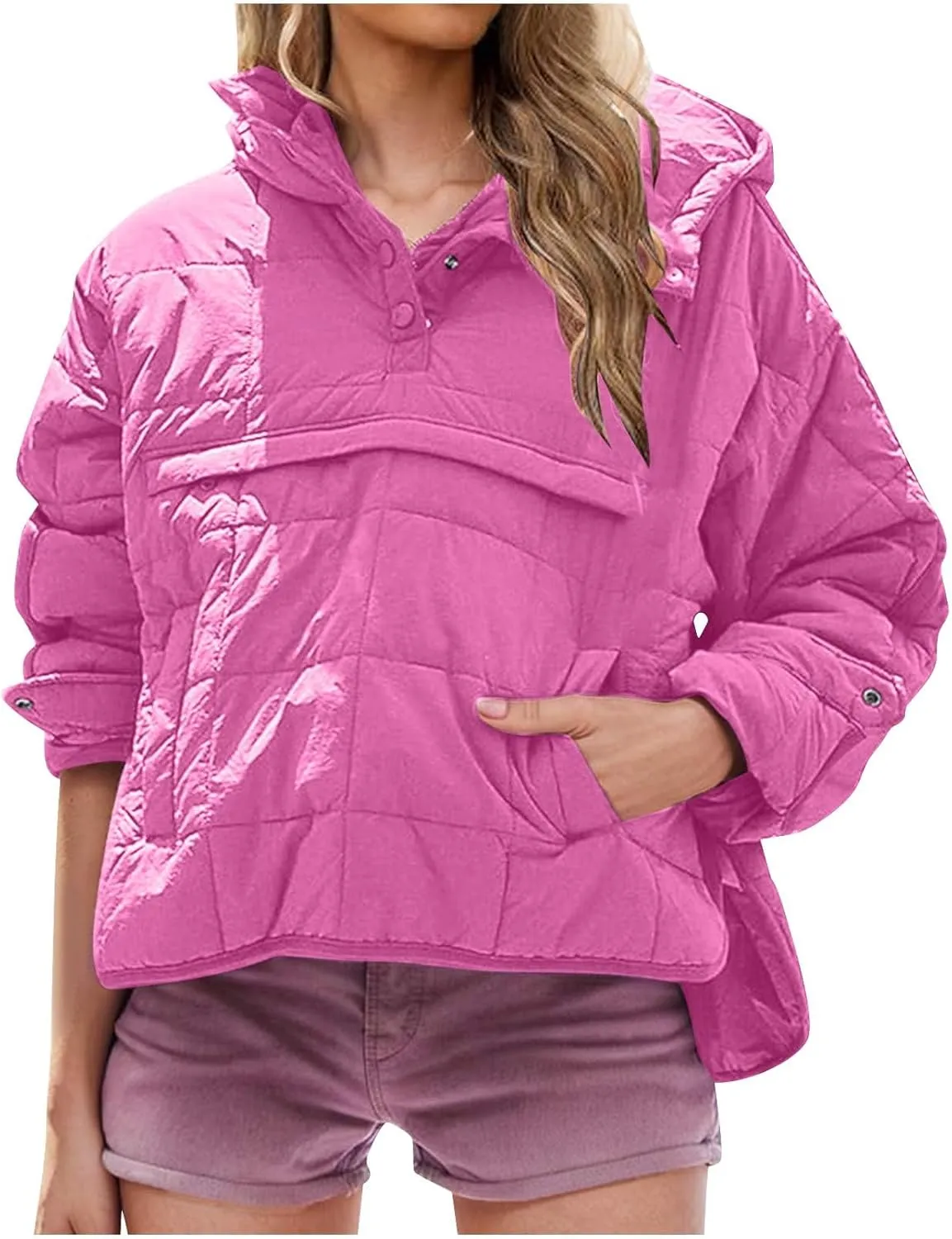 Quilted Puffer Jackets for Women Winter Coats Lightweight Warm Down Jacket Oversized Overcoats with Pockets