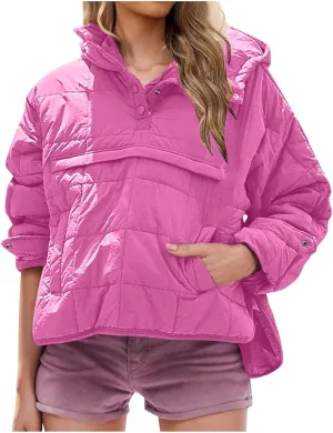 Quilted Puffer Jackets for Women Winter Coats Lightweight Warm Down Jacket Oversized Overcoats with Pockets