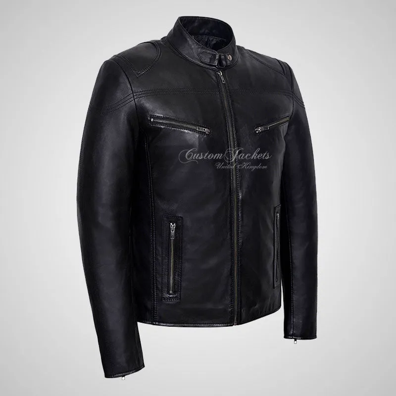 RAGE Mens Leather Fashion Biker Jacket Soft Leather