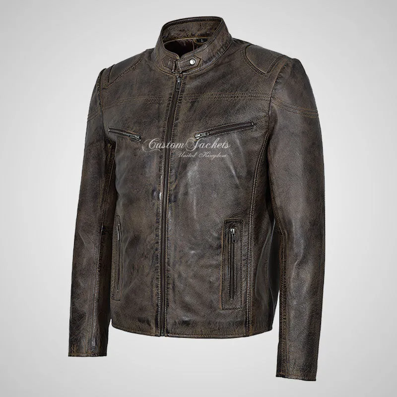 RAGE Mens Leather Fashion Biker Jacket Soft Leather