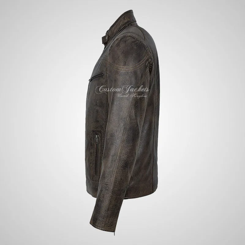 RAGE Mens Leather Fashion Biker Jacket Soft Leather