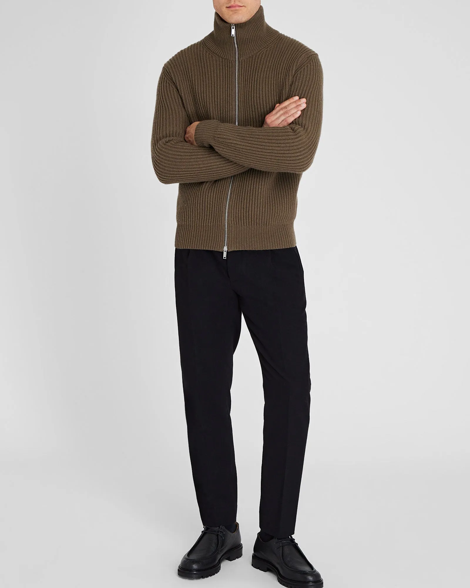Rib-Stitch Full-Zip Sweater