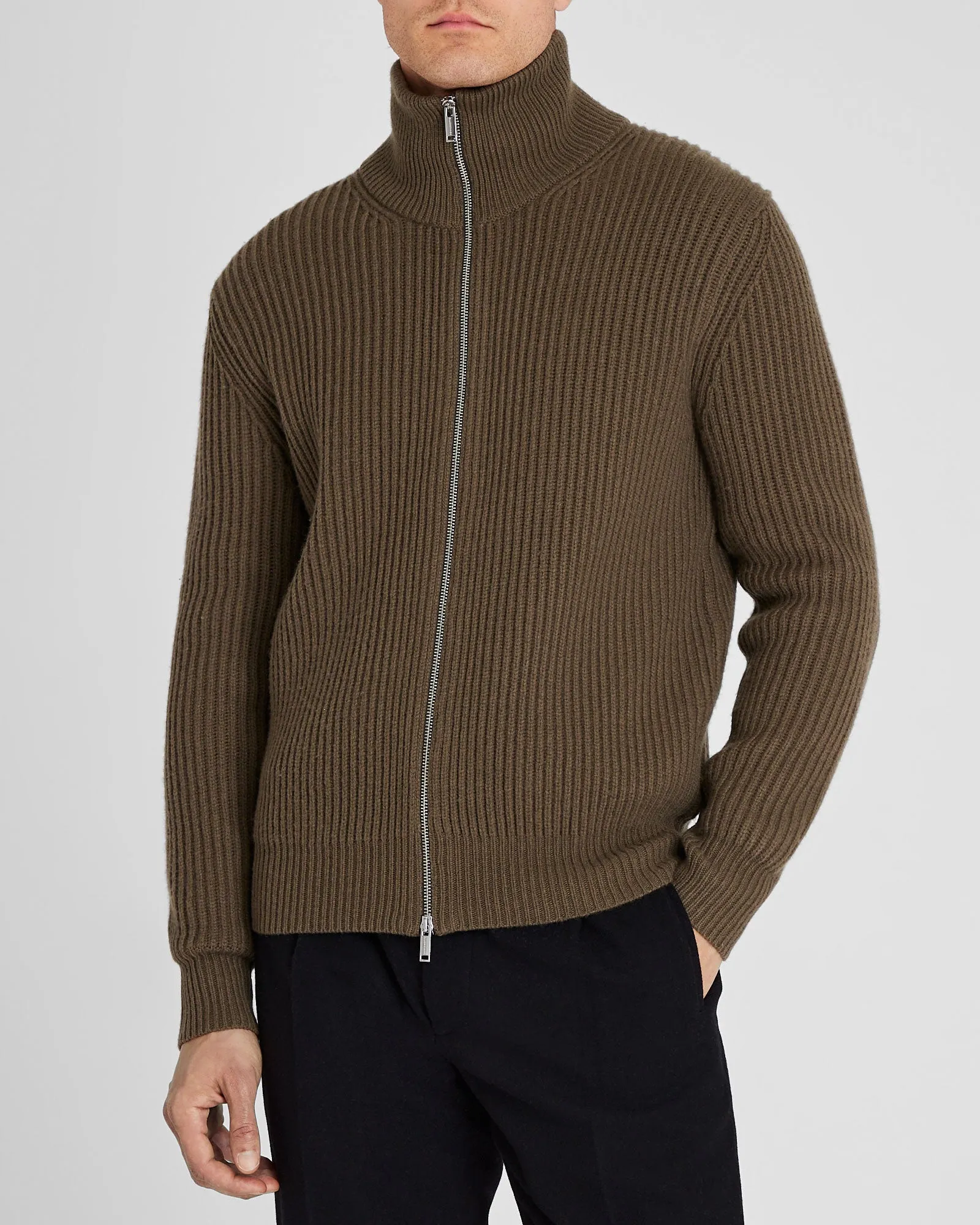 Rib-Stitch Full-Zip Sweater