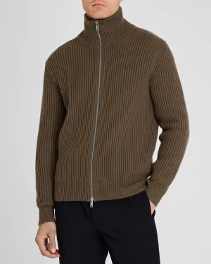 Rib-Stitch Full-Zip Sweater