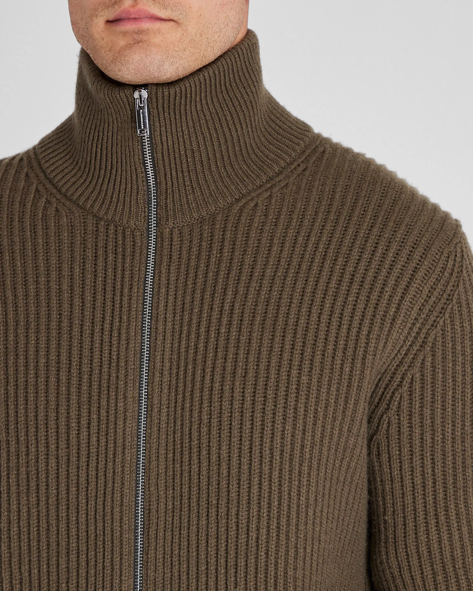 Rib-Stitch Full-Zip Sweater