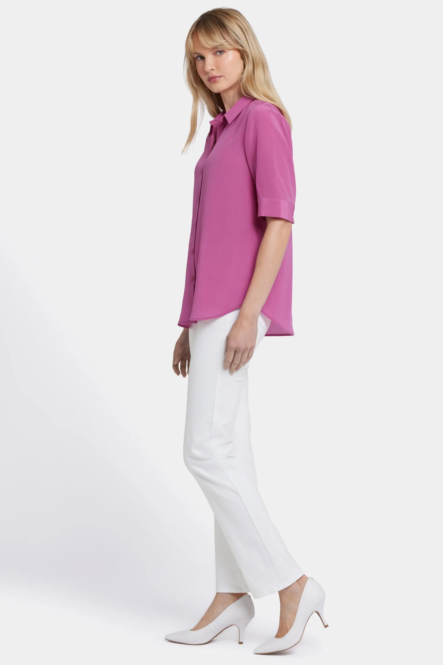 Riley Silk Elbow Sleeved Blouse - Red Violet