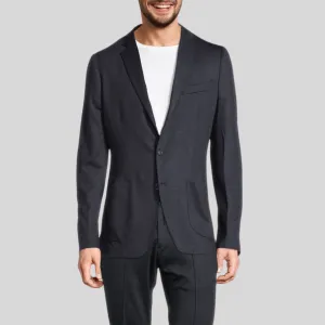 Shadow Plaid Patch Pocket Jersey Blazer - Navy