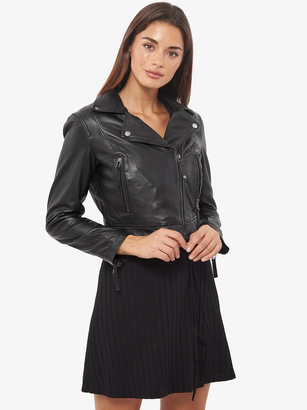 Short Body Leather Jacket in Black for Women By TJS
