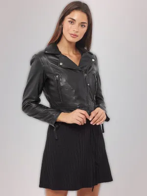 Short Body Leather Jacket in Black for Women By TJS