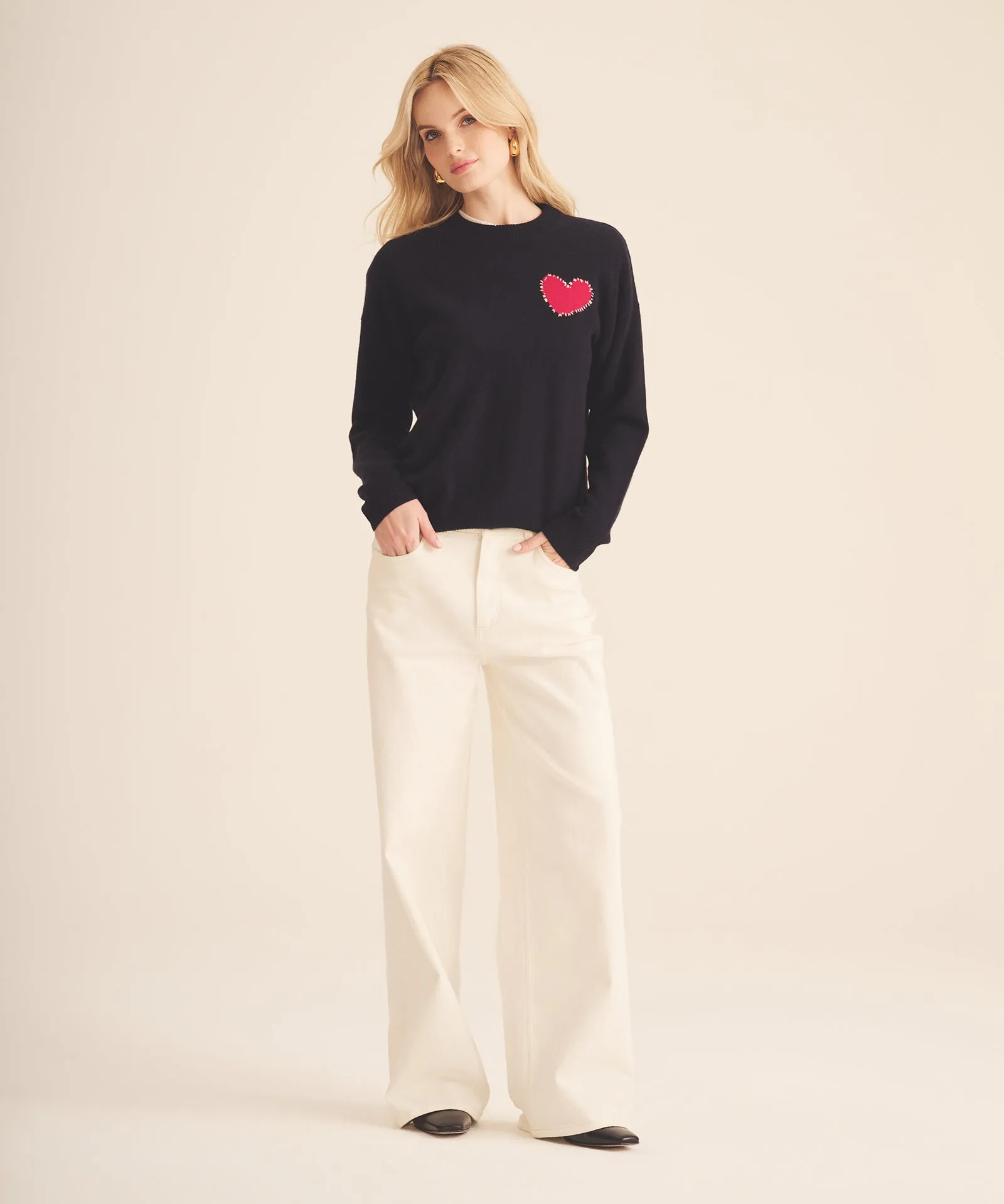 Signature Cashmere Embroidered Heart Sweater
