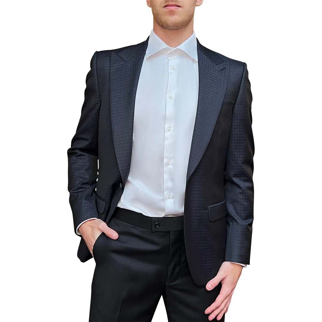 Sparkle Houndstooth Peak Lapel Blazer - Navy
