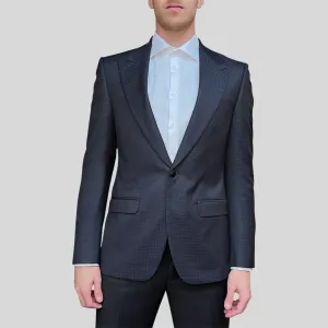 Sparkle Houndstooth Peak Lapel Blazer - Navy