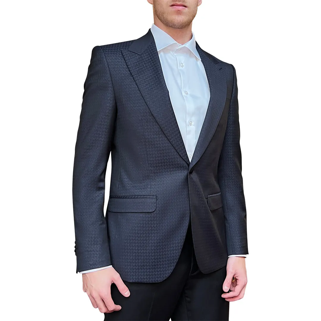 Sparkle Houndstooth Peak Lapel Blazer - Navy
