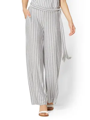Striped Wide-Leg Pull-On Pant