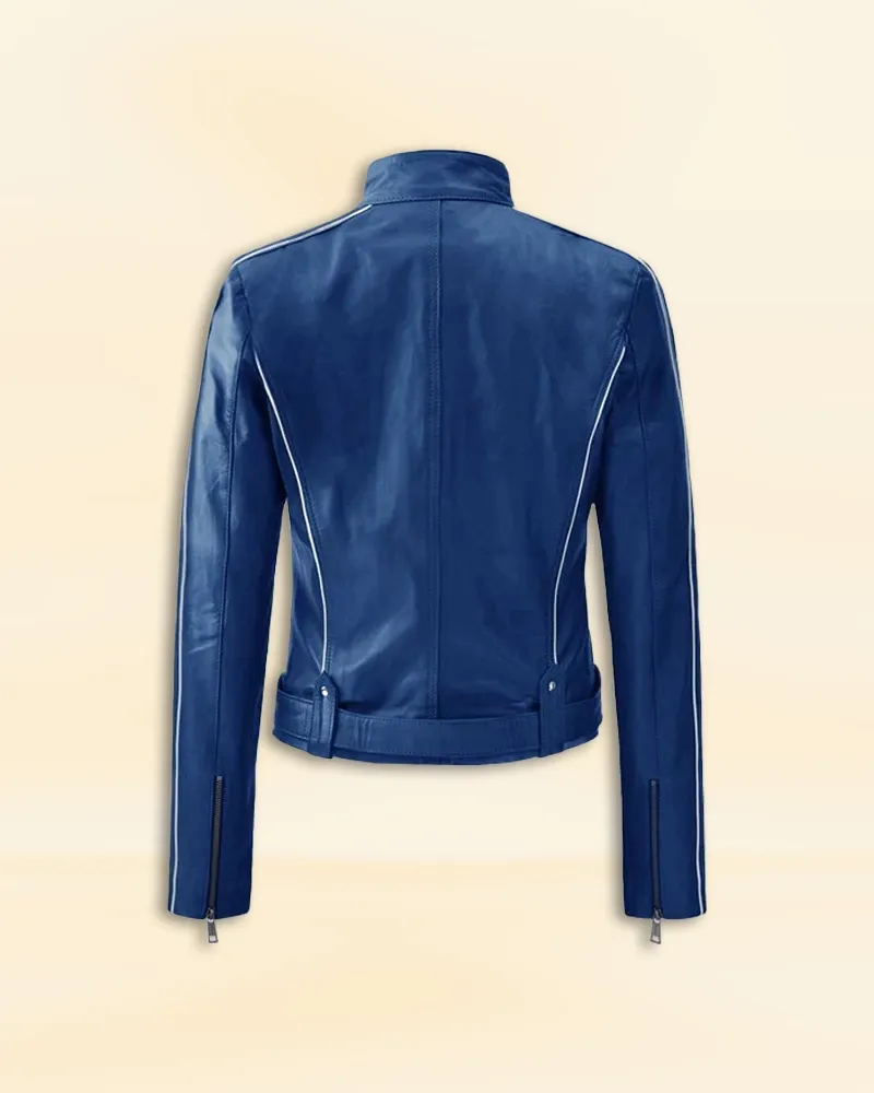 Stylish Blue Leather Jacket Worn By Jennifer Morrison | Jennifer Morrison Stylish Blue Leather Jacket