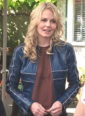 Stylish Blue Leather Jacket Worn By Jennifer Morrison | Jennifer Morrison Stylish Blue Leather Jacket