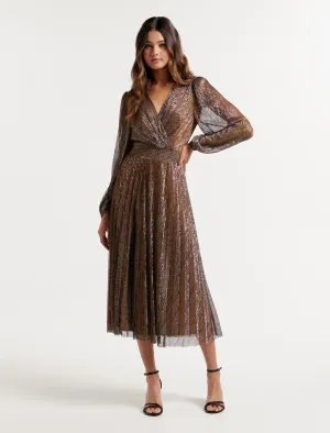 Taylor Pleated Plisse Midi Dress