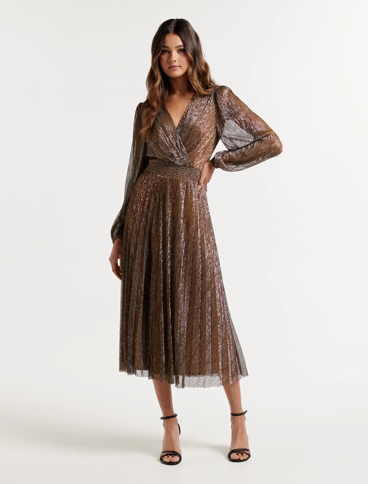Taylor Pleated Plisse Midi Dress