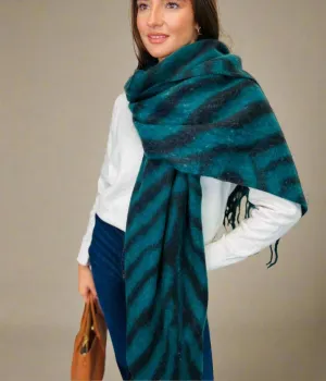 Teal Zebra Cashmere Blend Blanket Scarf