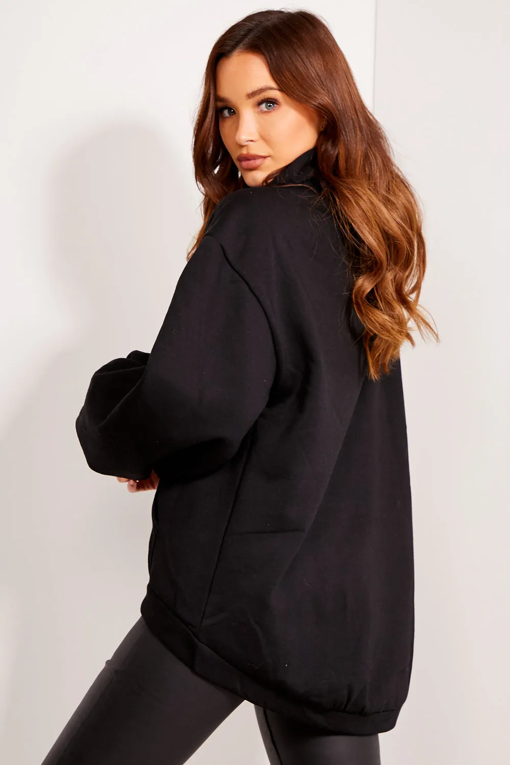 Tess Black Drop Shoulder Dip Hem Ruched Sleeve Hoodie