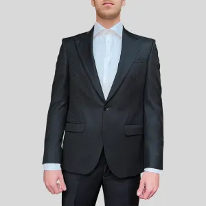 Tonal Pattern Peak Lapel Blazer - Black