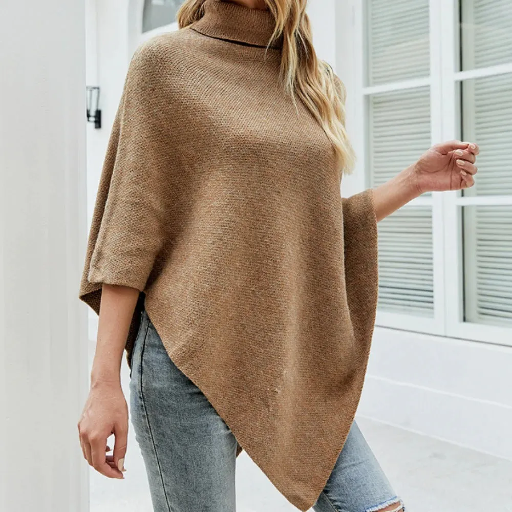 Turtleneck Poncho With Side Buttons Details | CozyCouture®