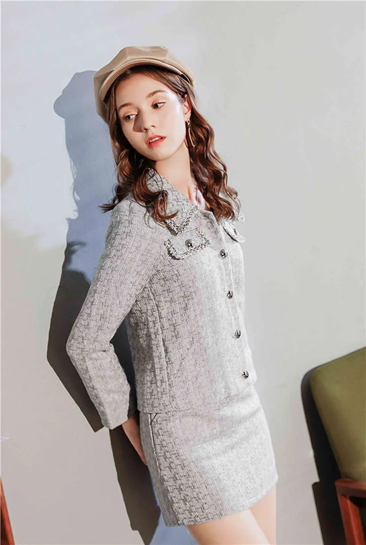 Tweed Plaid Jacket   Short Skirt/Shorts Two Piece Set