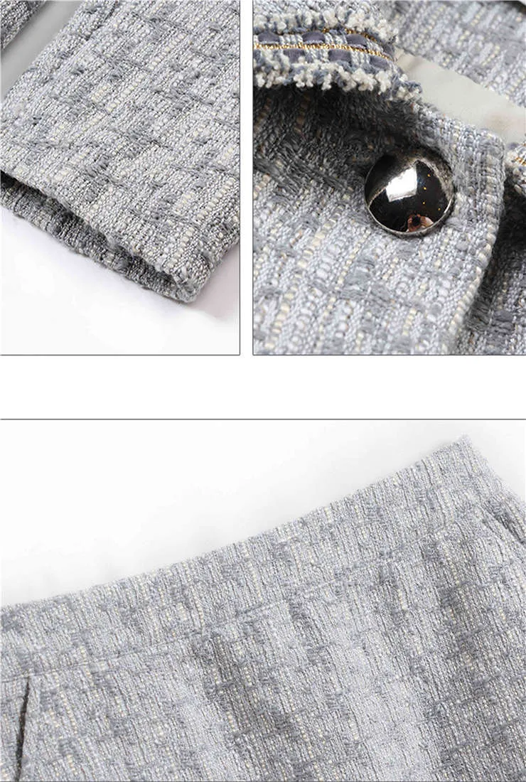 Tweed Plaid Jacket   Short Skirt/Shorts Two Piece Set