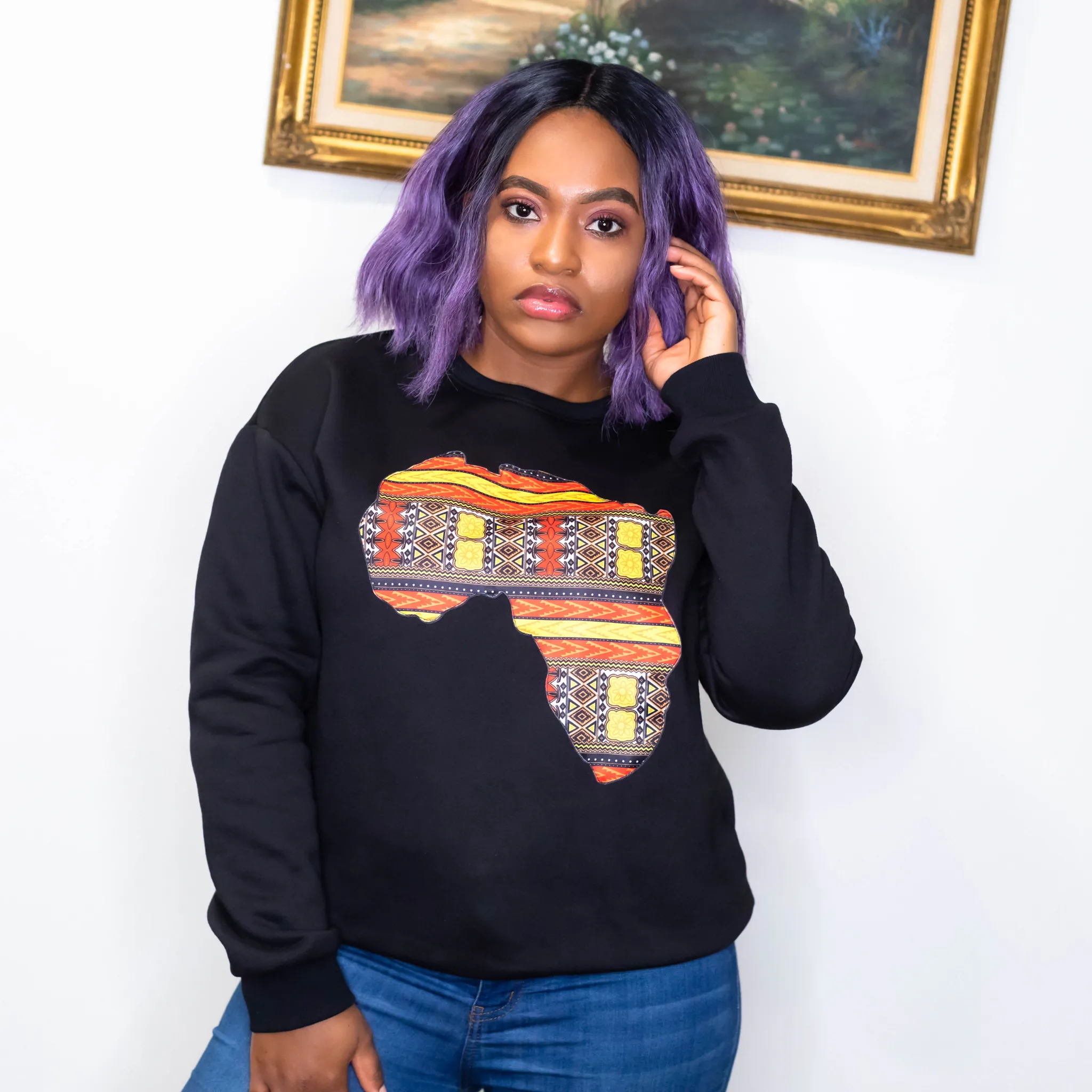 Unisex Black Africa Map Sweatshirt