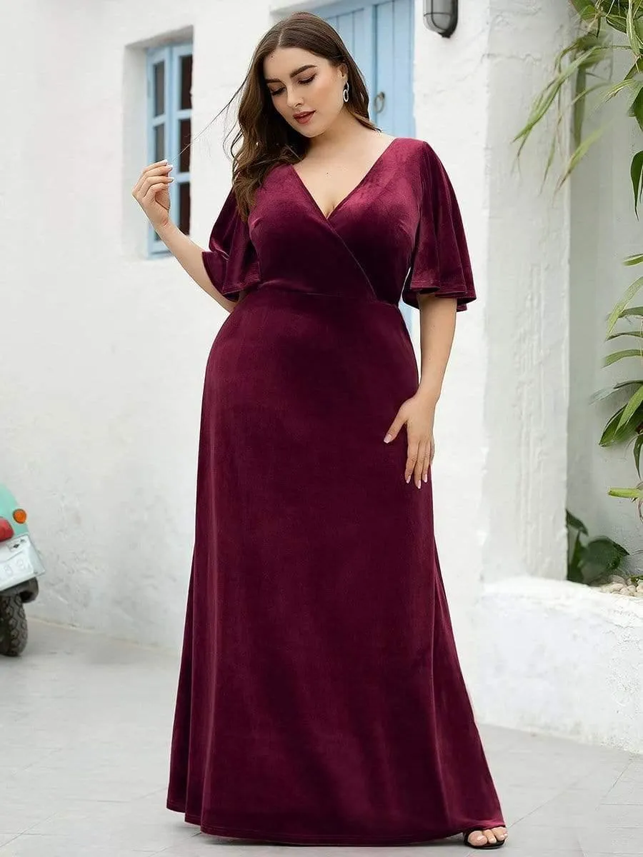 Velvet Double V Neck Maxi Bridesmaid Dress