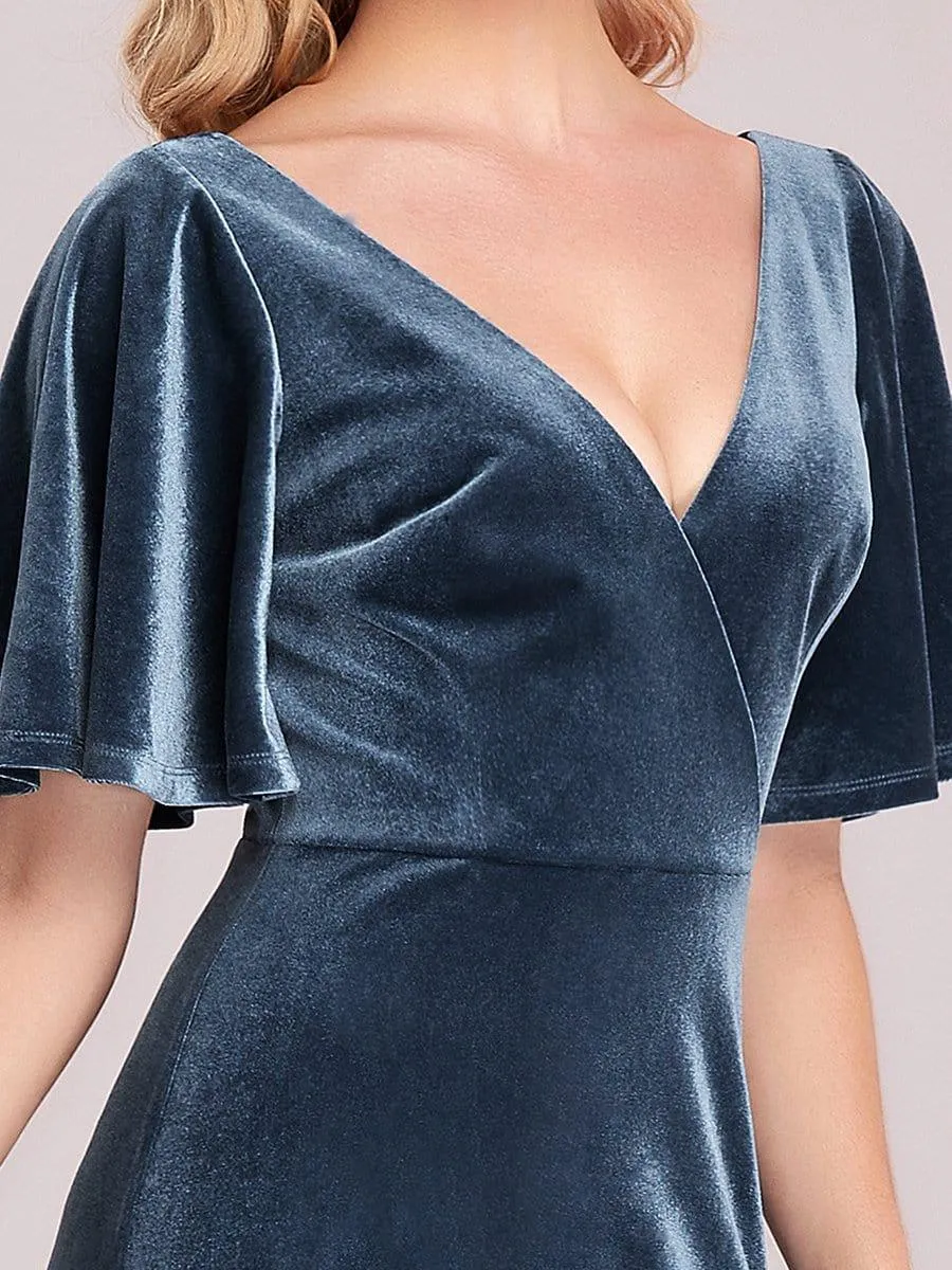 Velvet Double V Neck Maxi Bridesmaid Dress