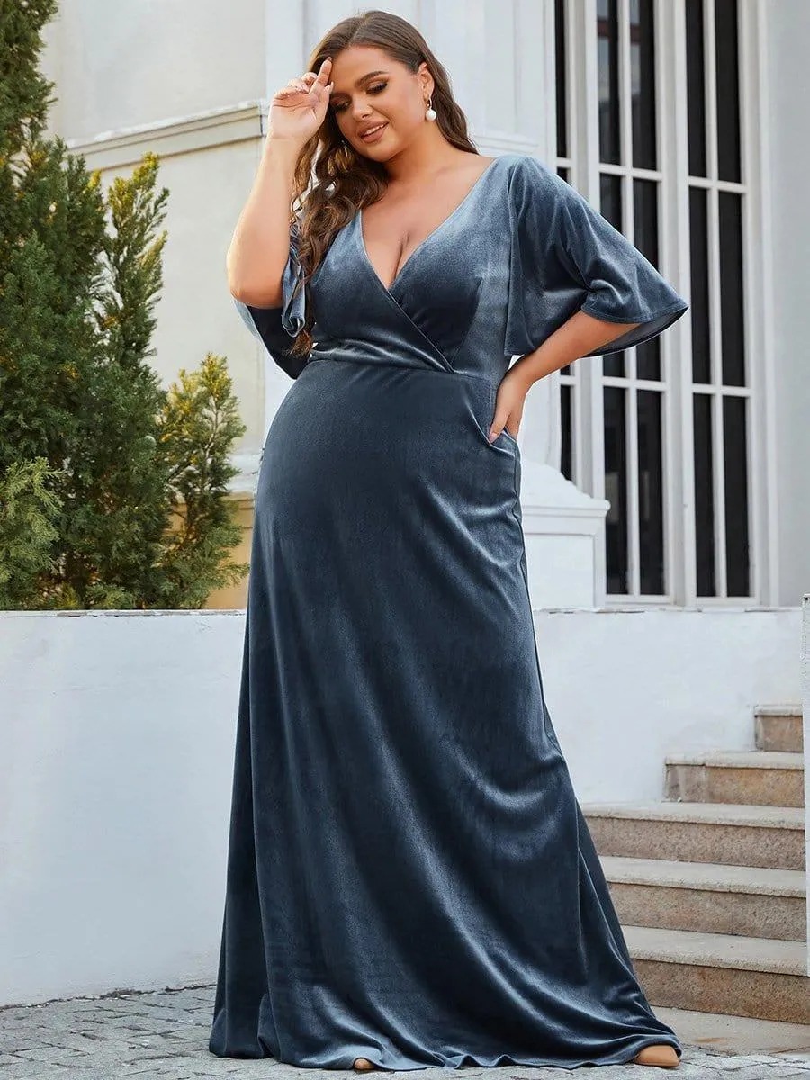 Velvet Double V Neck Maxi Bridesmaid Dress
