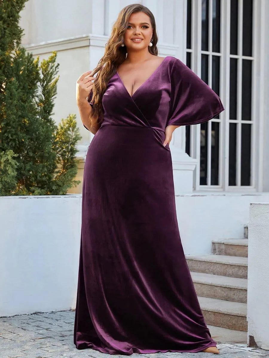 Velvet Double V Neck Maxi Bridesmaid Dress