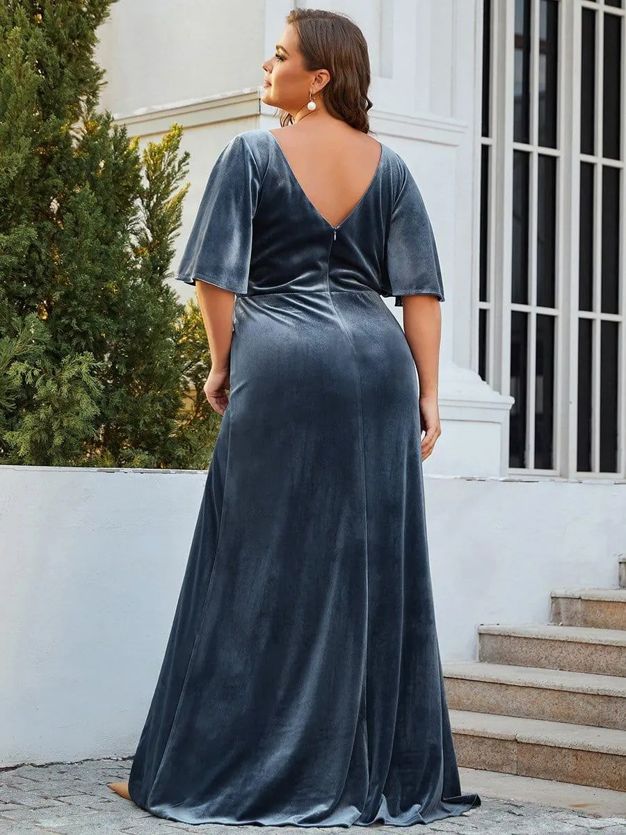 Velvet Double V Neck Maxi Bridesmaid Dress