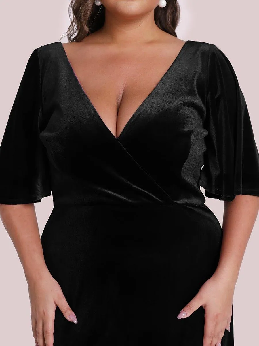 Velvet Double V Neck Maxi Bridesmaid Dress